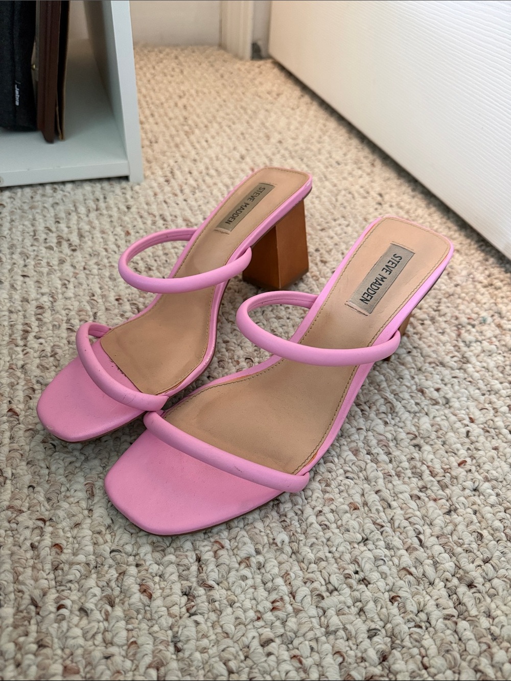 Steve Madden Pink Double-Strap Block Heel Sandals